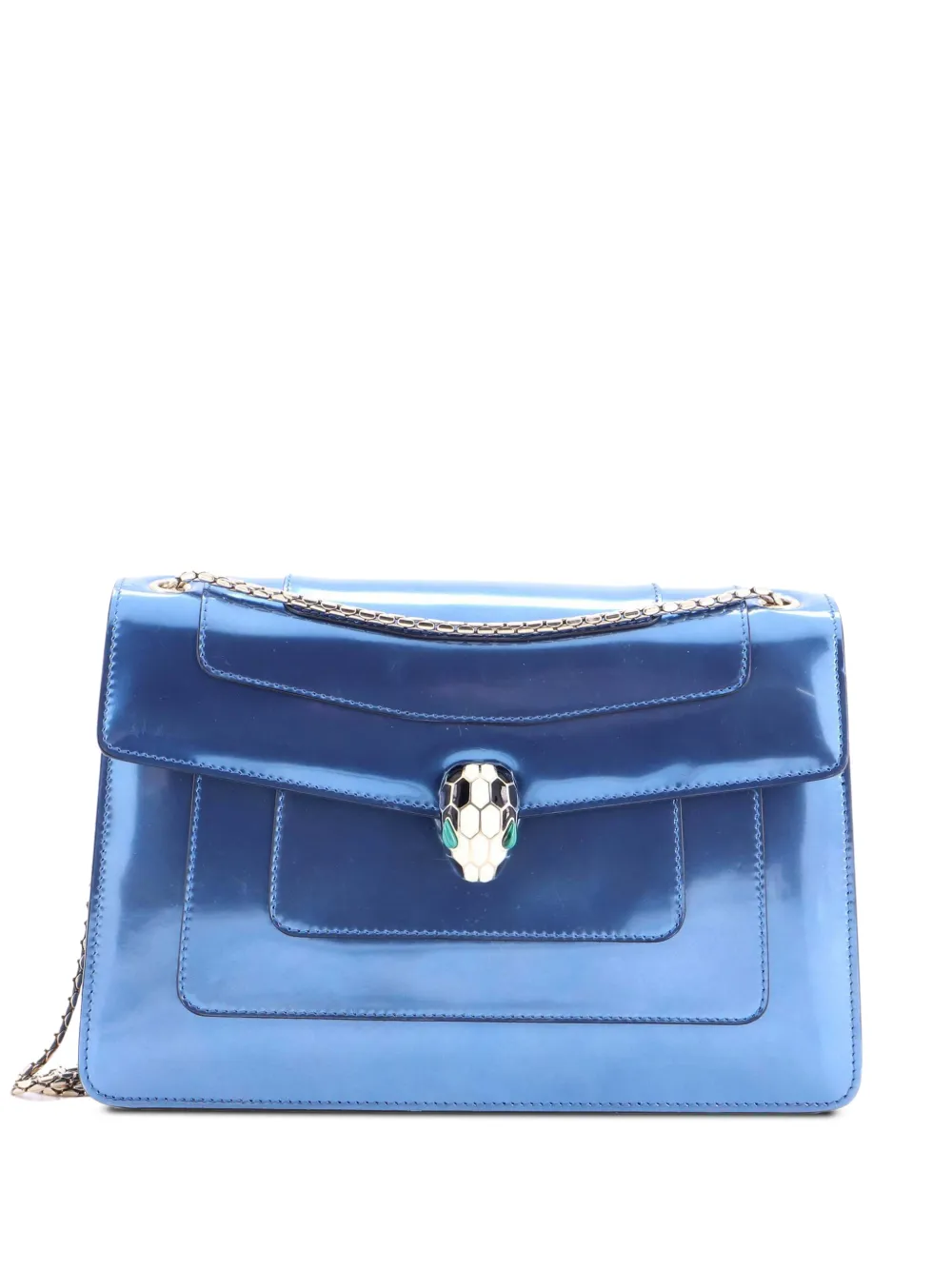 Bvlgari Pre-Owned Serpenti Forever Metallic Leather Medium shoulder bag - Blu