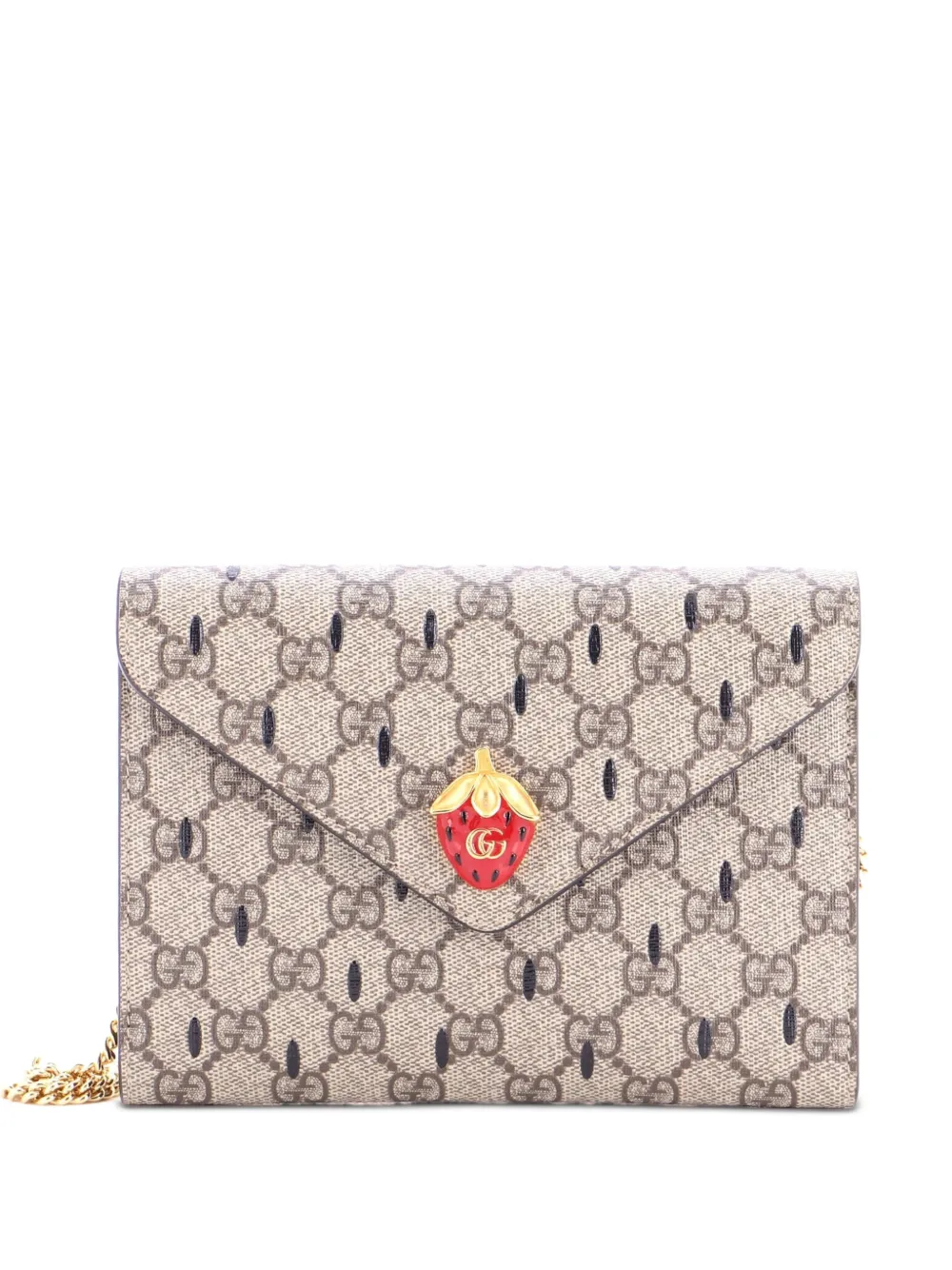 Gucci Pre-Owned Strawberry Wallet on Chain Printed GG Coated Canvas Mini crossbody bag - Marrone