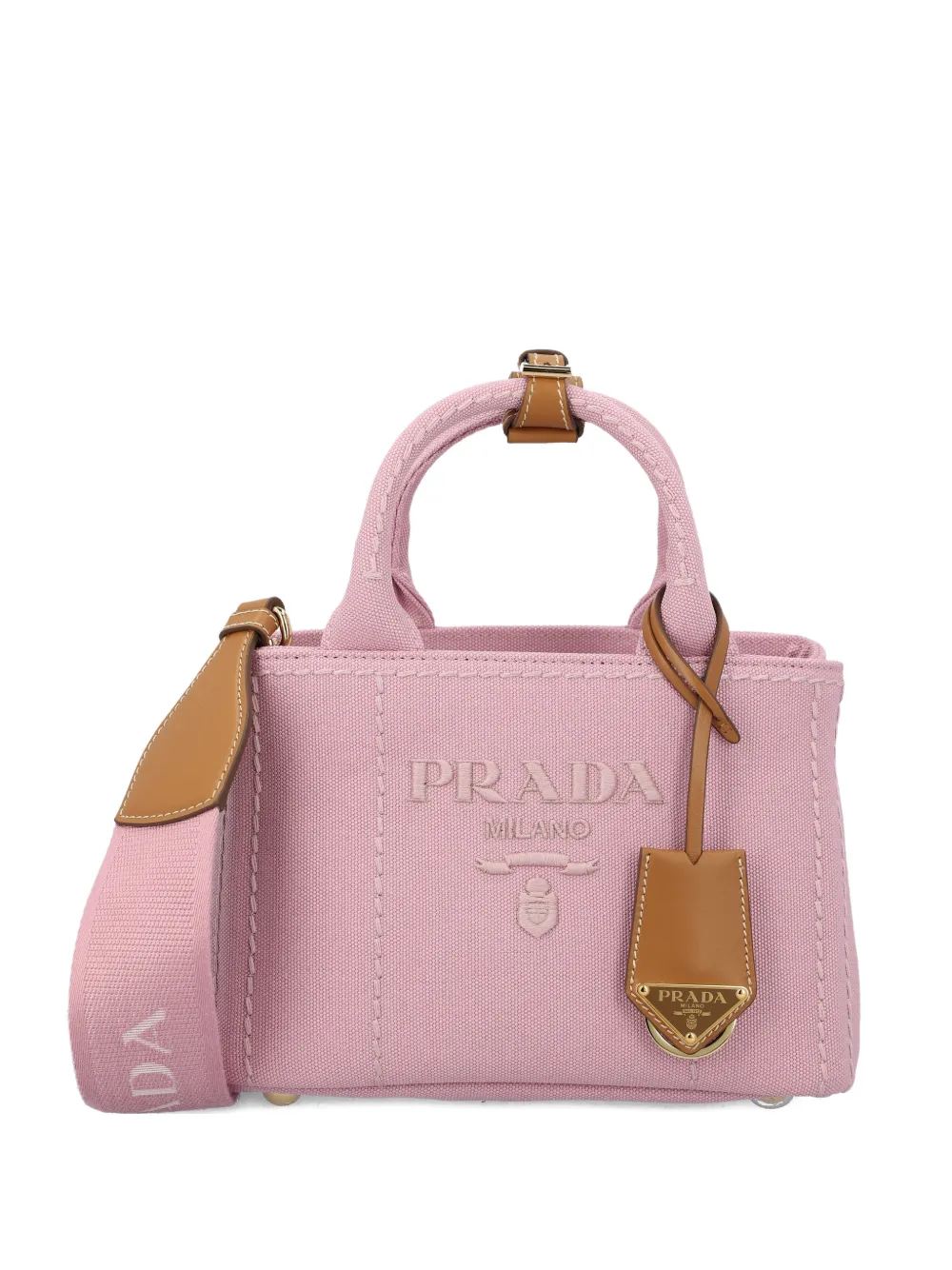 Prada embroidered handle cotton handbag - Rosa