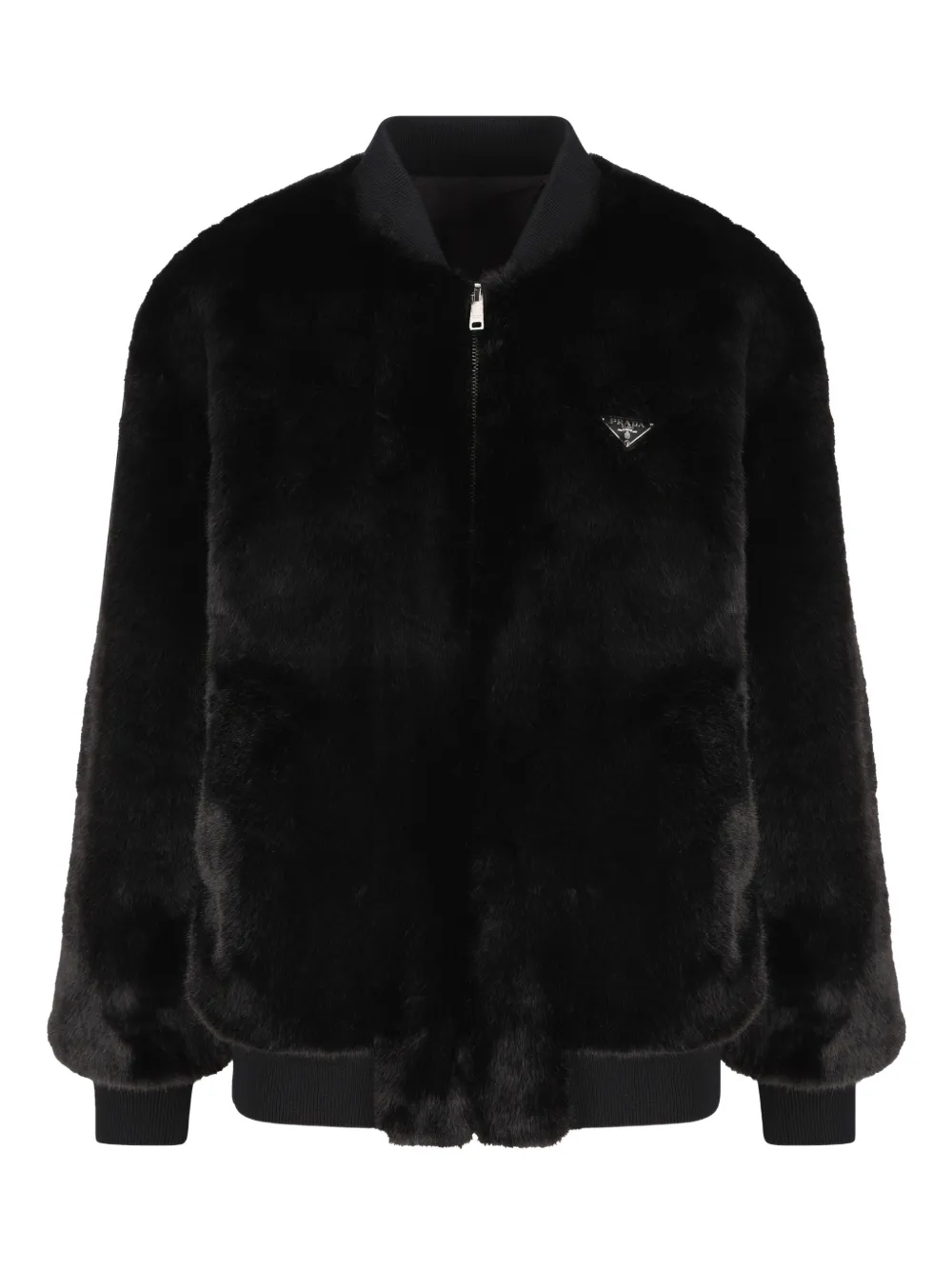 Prada faux-fur logo jacket - Schwarz