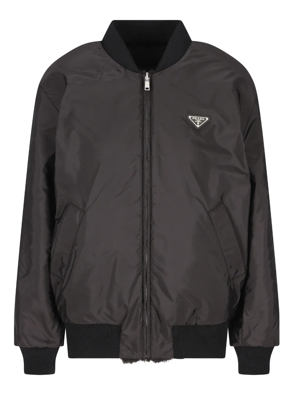  Prada Faux-fur Logo Jacket - Black 