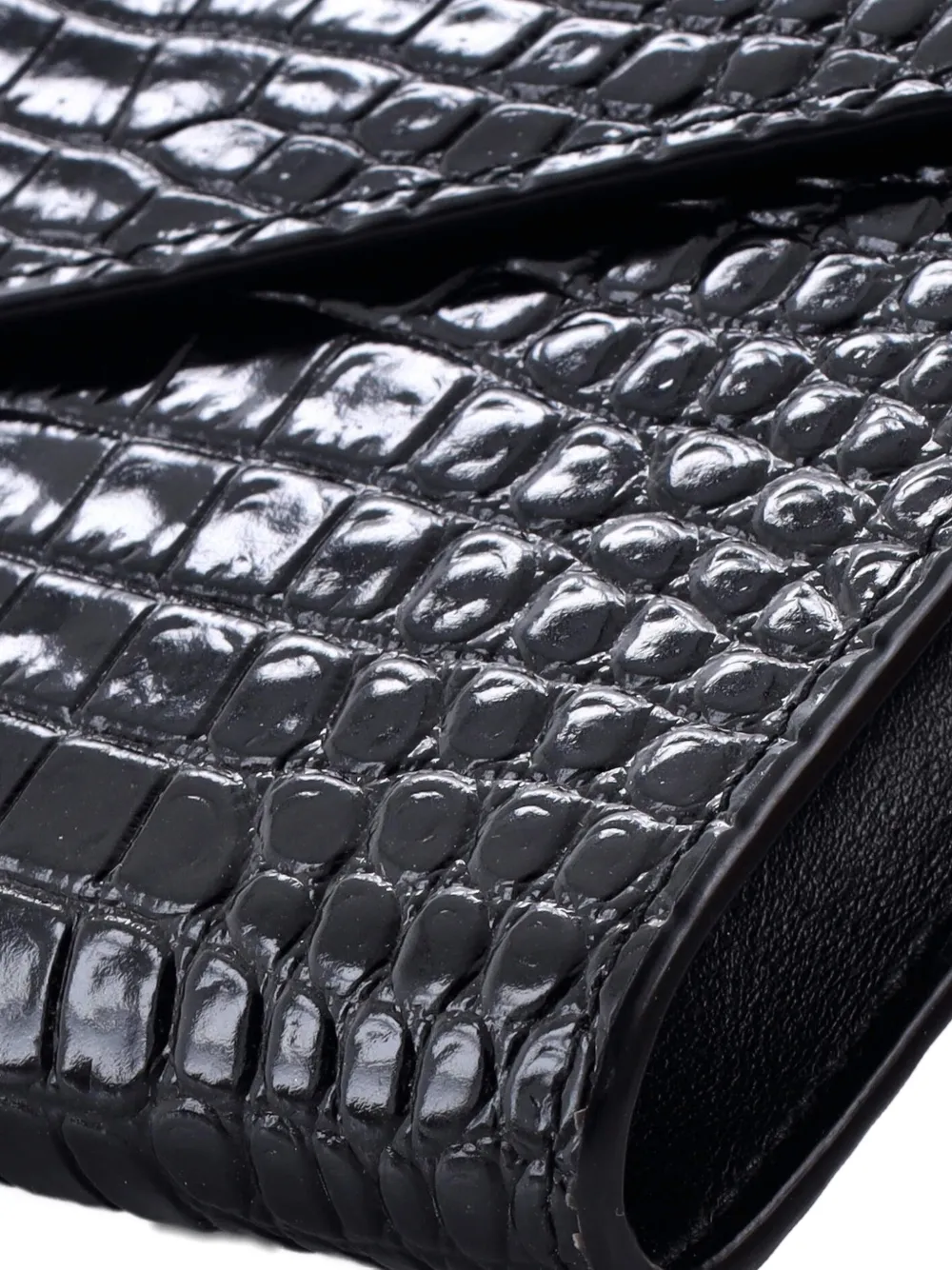 Pre-owned Saint Laurent Cassandre Flap Envelope Wristlet Pouch Crocodile Embossed Leather Clutch Bag In Black