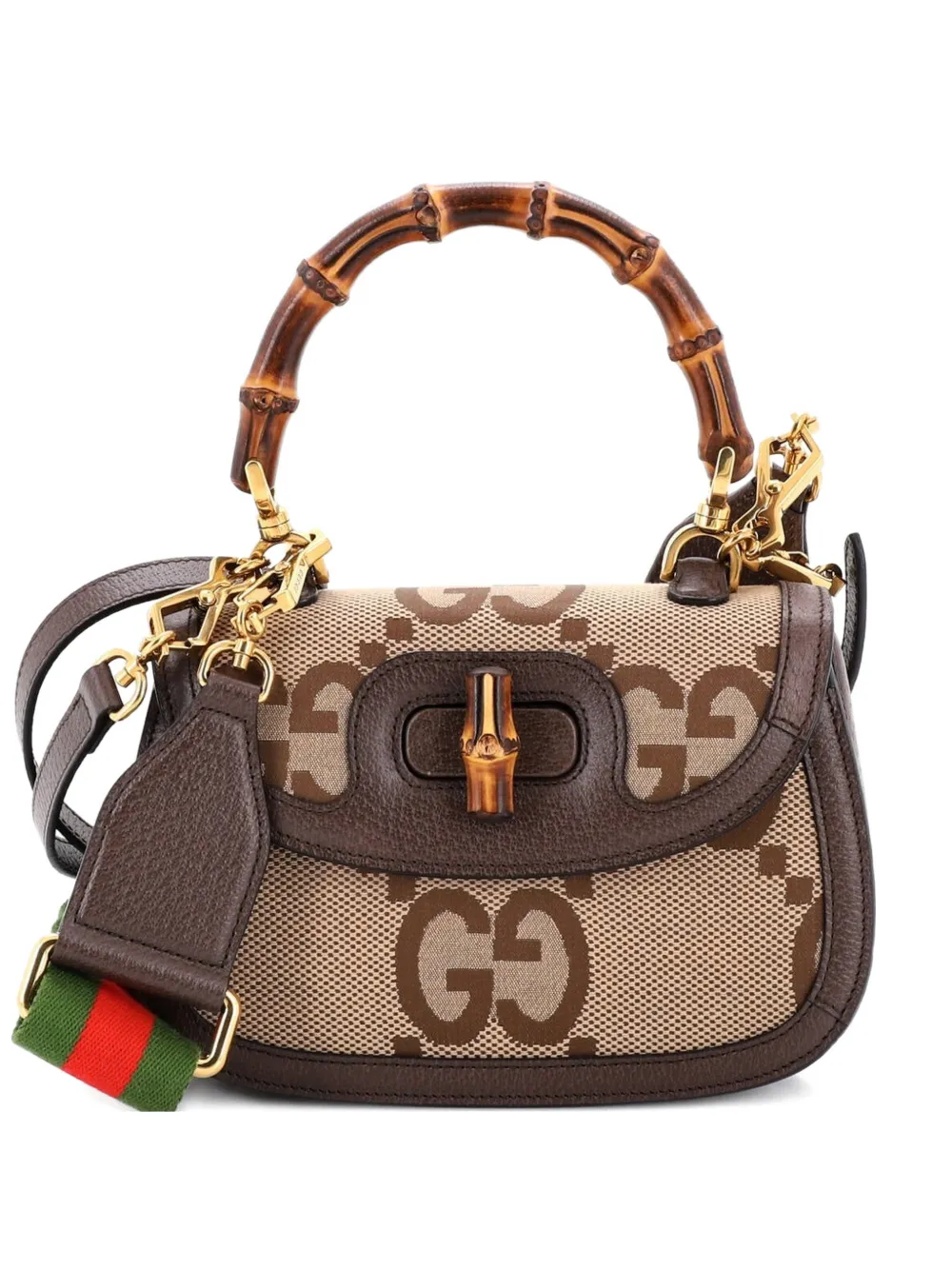 Gucci Pre-Owned Bamboo 1947 Top Handle Bag Jumbo GG Canvas Small satchel - Marrone