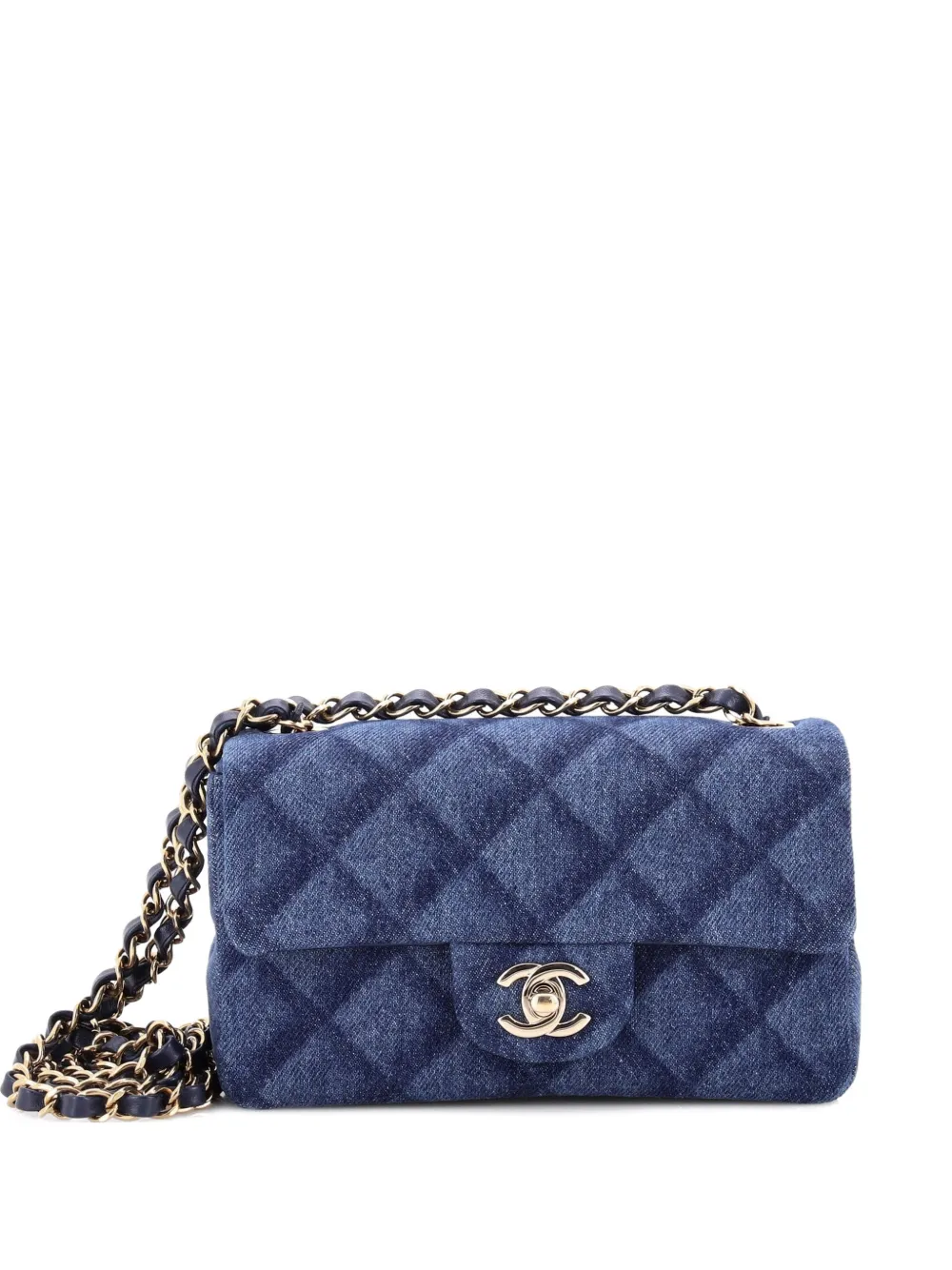 Pre-owned Chanel Classic Single Flap Bag 3d Quilt Printed Denim Mini Crossbody Bag In Blue