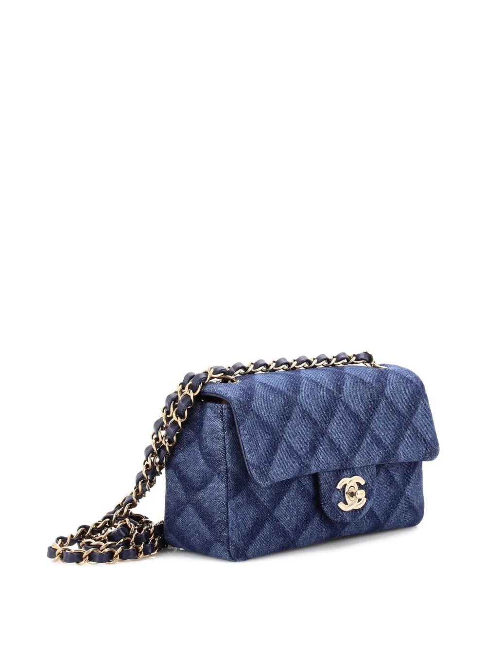 Pre-owned Chanel Classic Single Flap Bag 3d Quilt Printed Denim Mini Crossbody Bag In Blue