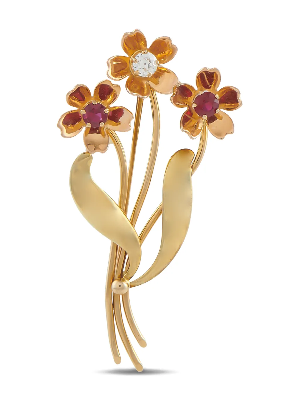 Tiffany & Co. Pre-Owned ダイヤモンド＆ルビーフローラル ブローチ