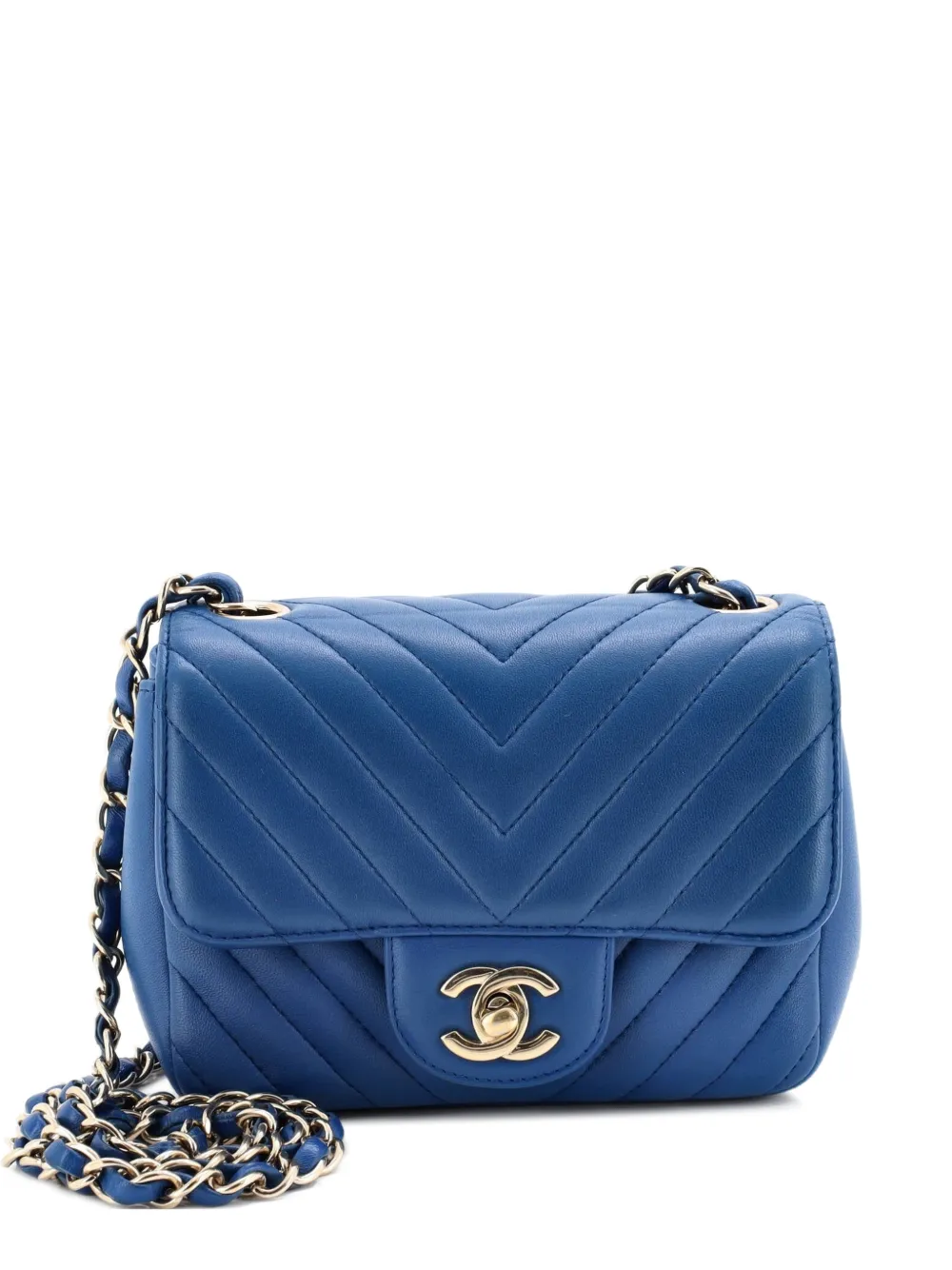 CHANEL Pre-Owned Square Classic Single Flap Bag Chevron Lambskin Mini crossbody bag - Blu