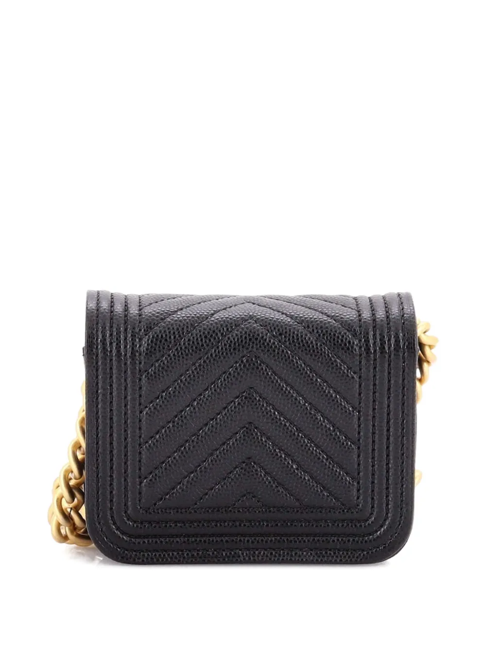 Pre-owned Chanel Boy Flap Chain Chevron Caviar Belt Bag In Black