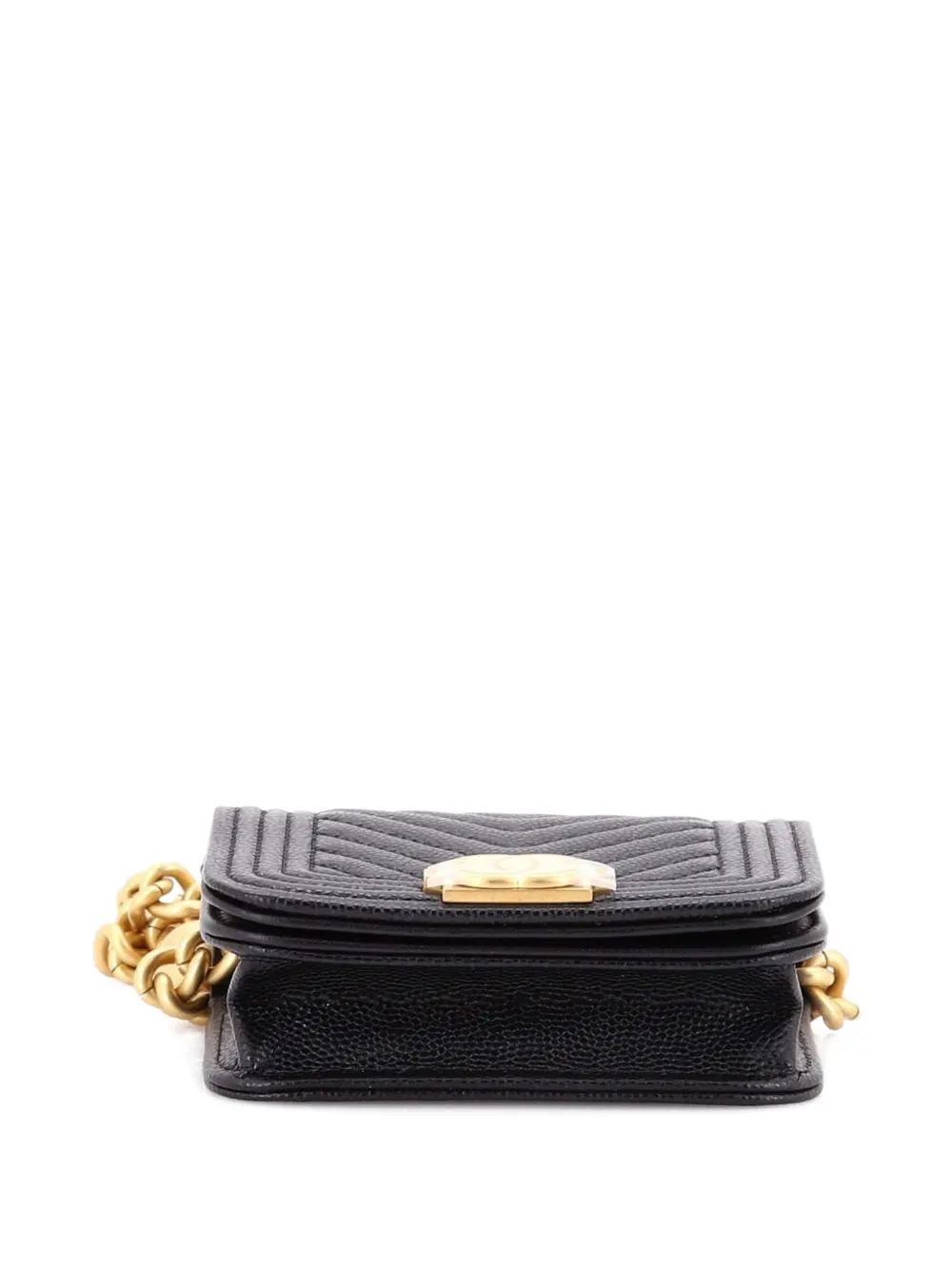 Pre-owned Chanel Boy Flap Chain Chevron Caviar Belt Bag In Black