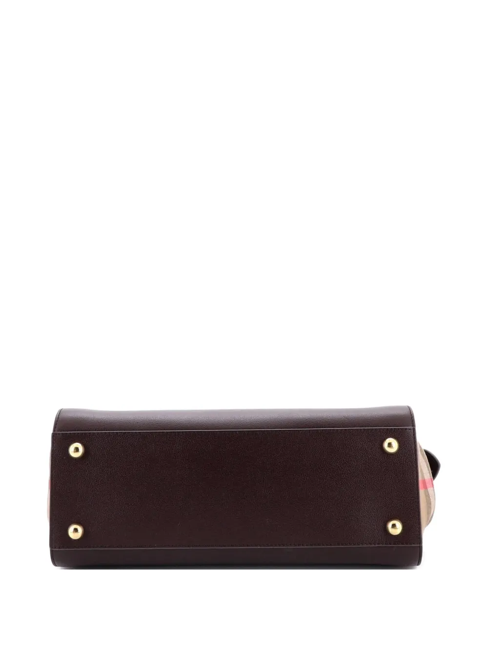 Pre-owned Burberry Banwell Leather And House Check Canvas Small Tote Bag In Red