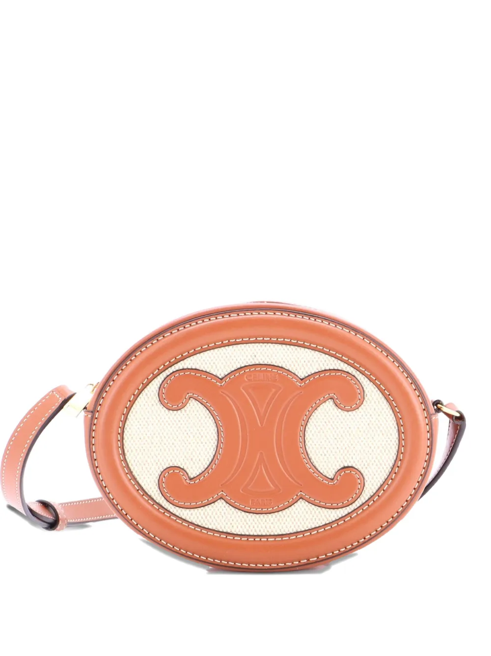 Celine Pre-Owned Triomphe Oval Canvas and Leather crossbody bag - Marrone