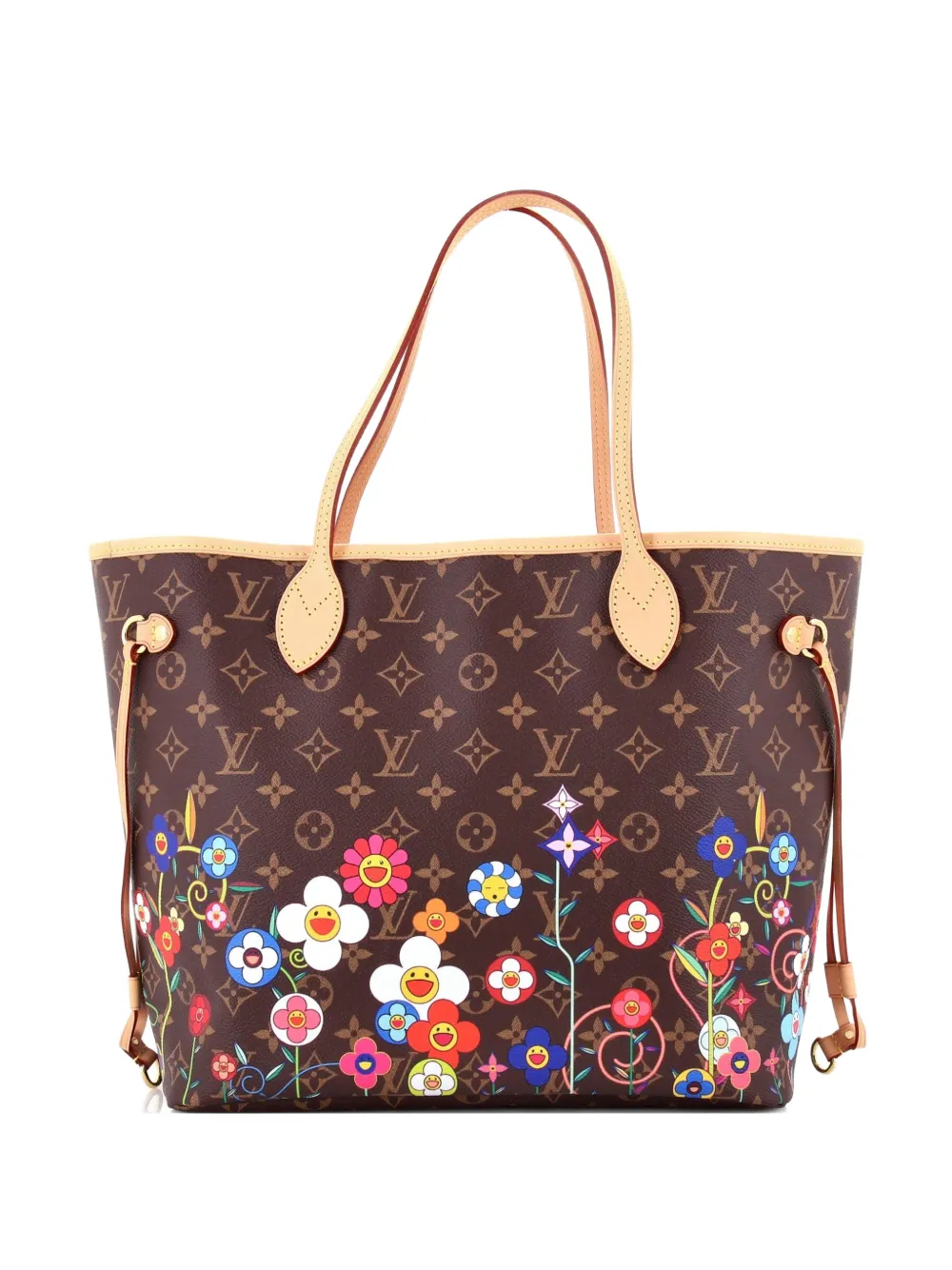 Pre-owned Louis Vuitton X Takashi Murakami Neverfull Nm Flowers Monogram Canvas Mm Tote Bag In Brown