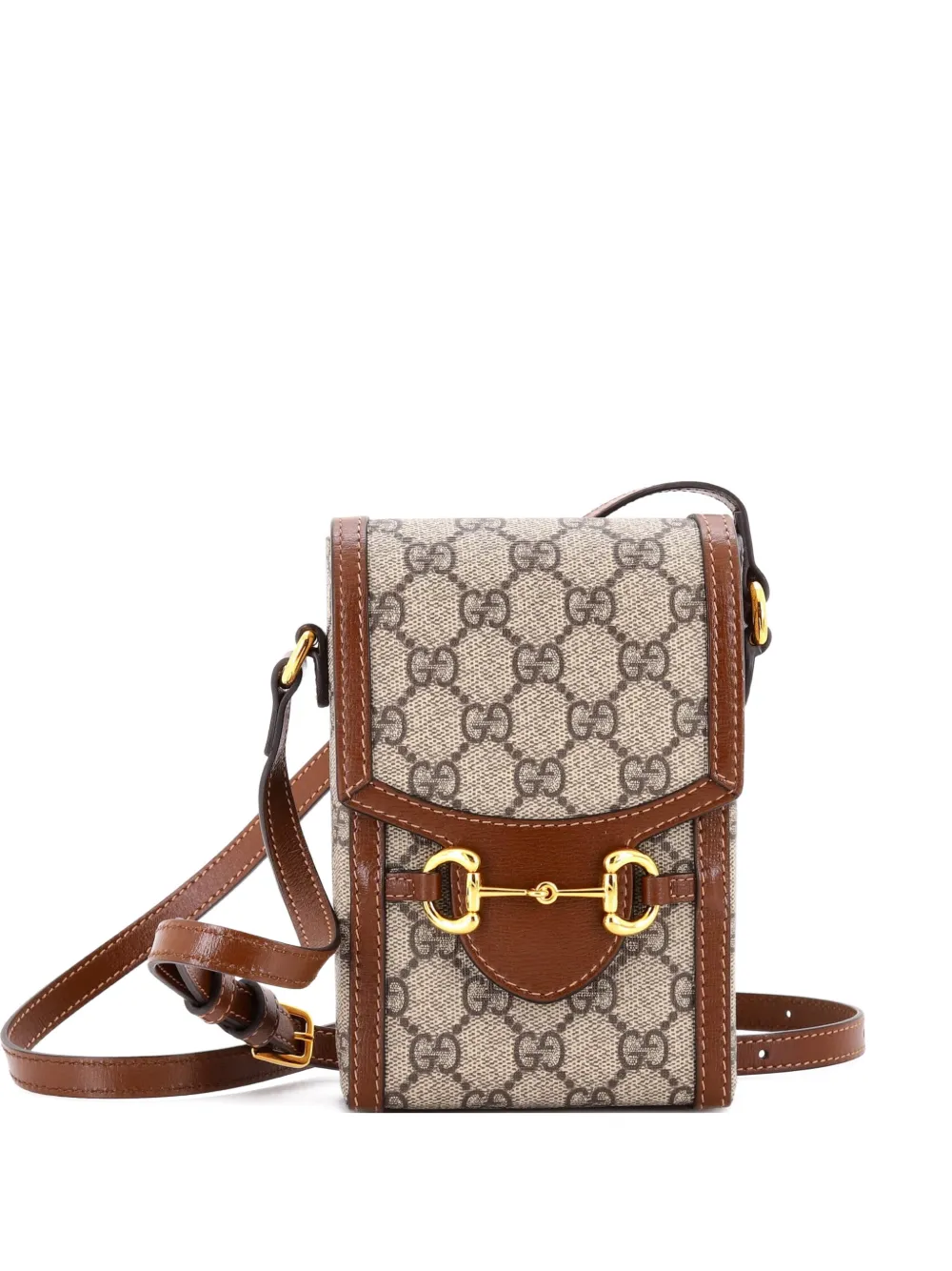 Gucci Pre-Owned Horsebit 1955 GG Coated Canvas with Leather Mini crossbody bag - Marrone