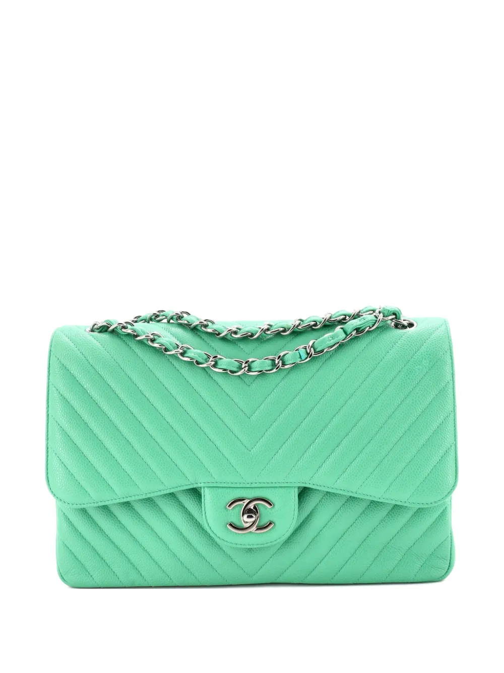 CHANEL Pre-Owned Classic Double Flap Bag Chevron Caviar Jumbo shoulder bag - Verde