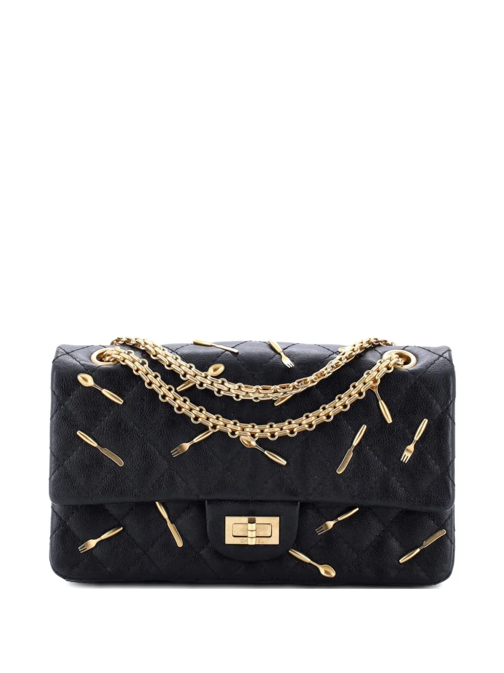 Pre-owned Chanel Brasserie Charms Reissue 2.55 Flap Bag Quilted Calfskin 225 Shoulder Bag In Black