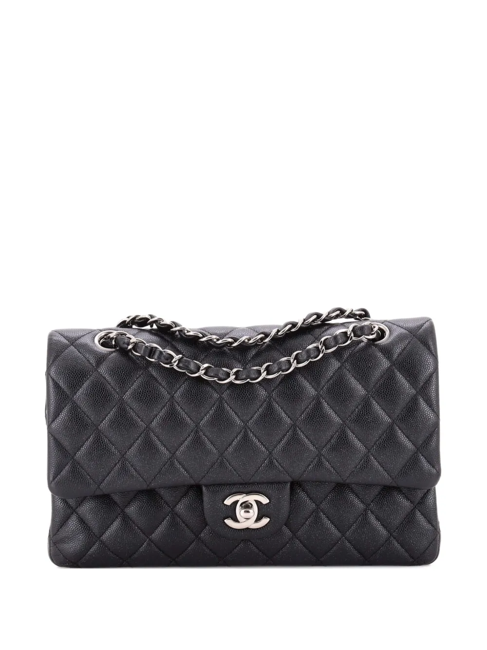 CHANEL Pre-Owned Classic Double Flap Bag Quilted Iridescent Caviar Medium shoulder bag - Nero