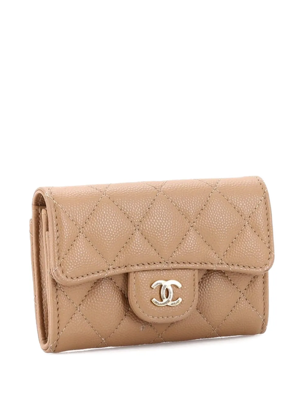 Pre-owned Chanel Classic Flap Case Quilted Caviar Card Holder In Neutral