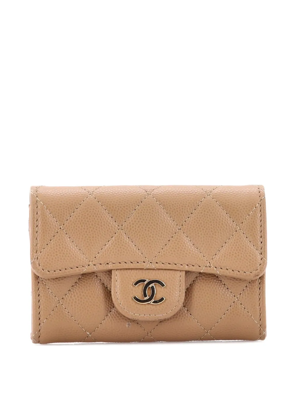 Pre-owned Chanel Classic Flap Case Quilted Caviar Card Holder In Neutral