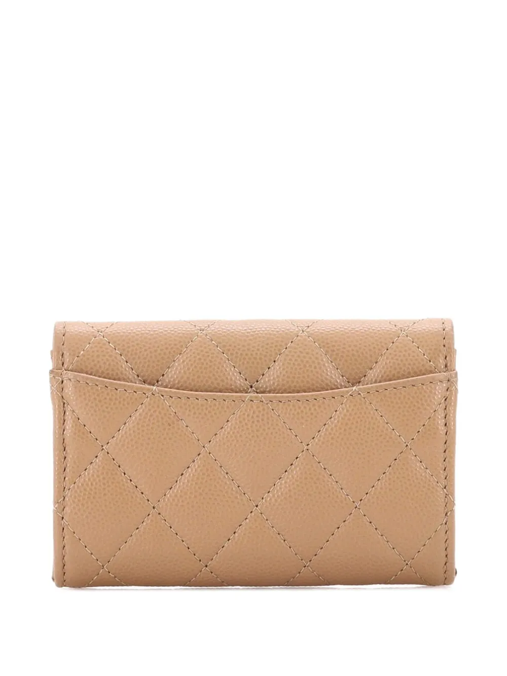 Pre-owned Chanel Classic Flap Case Quilted Caviar Card Holder In Neutral