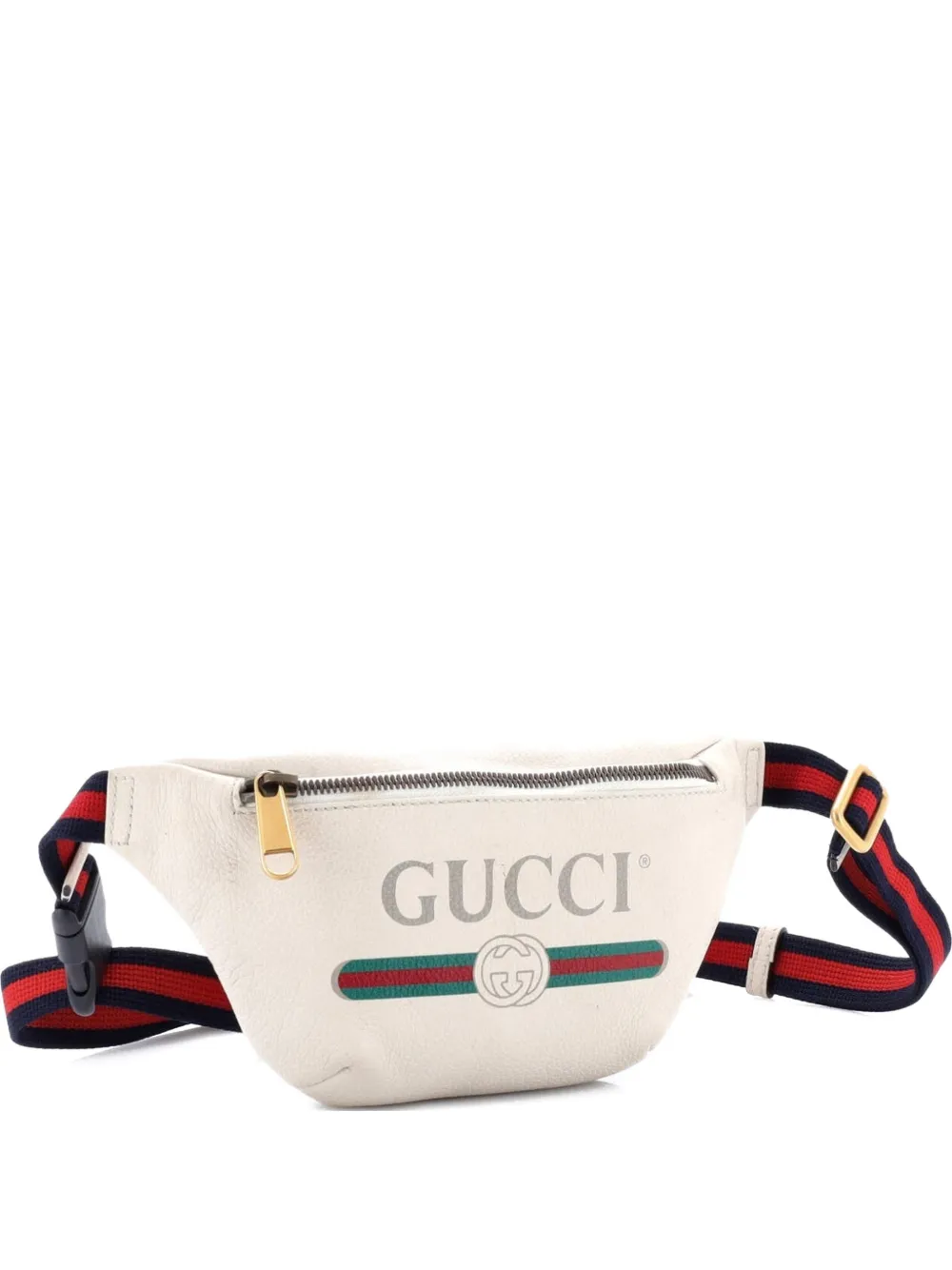 Pre-owned Gucci Logo Printed Leather Small Belt Bag In Neutral
