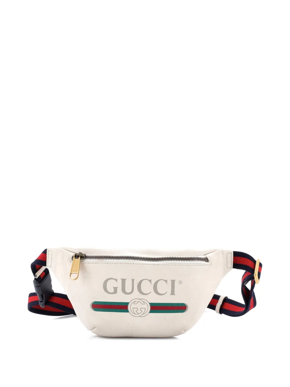 Pre-owned Gucci Logo Printed Leather Small Belt Bag In Neutral