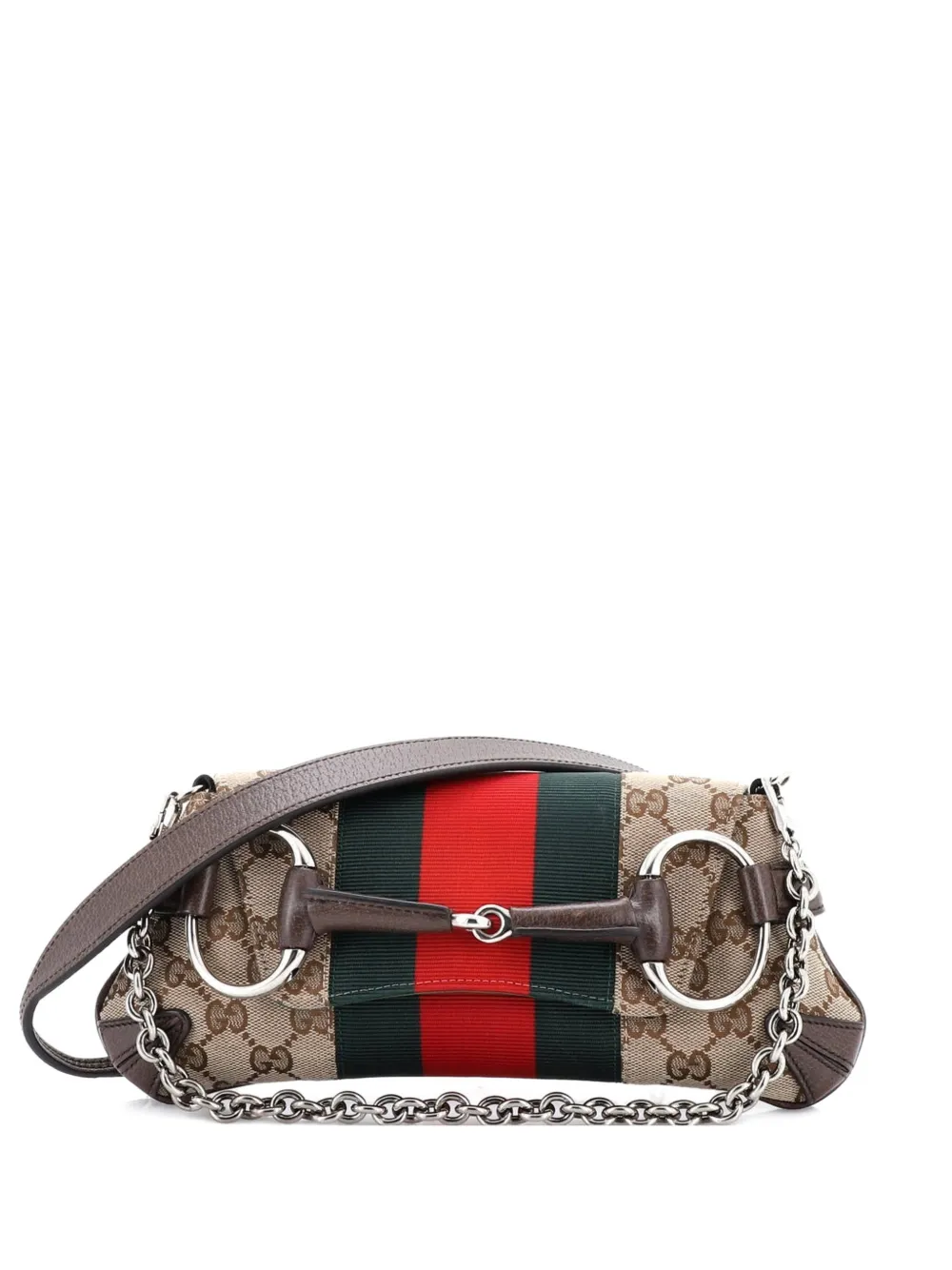 Gucci Pre-Owned Horsebit NM Web Chain Clutch GG Canvas Small shoulder bag - Marrone