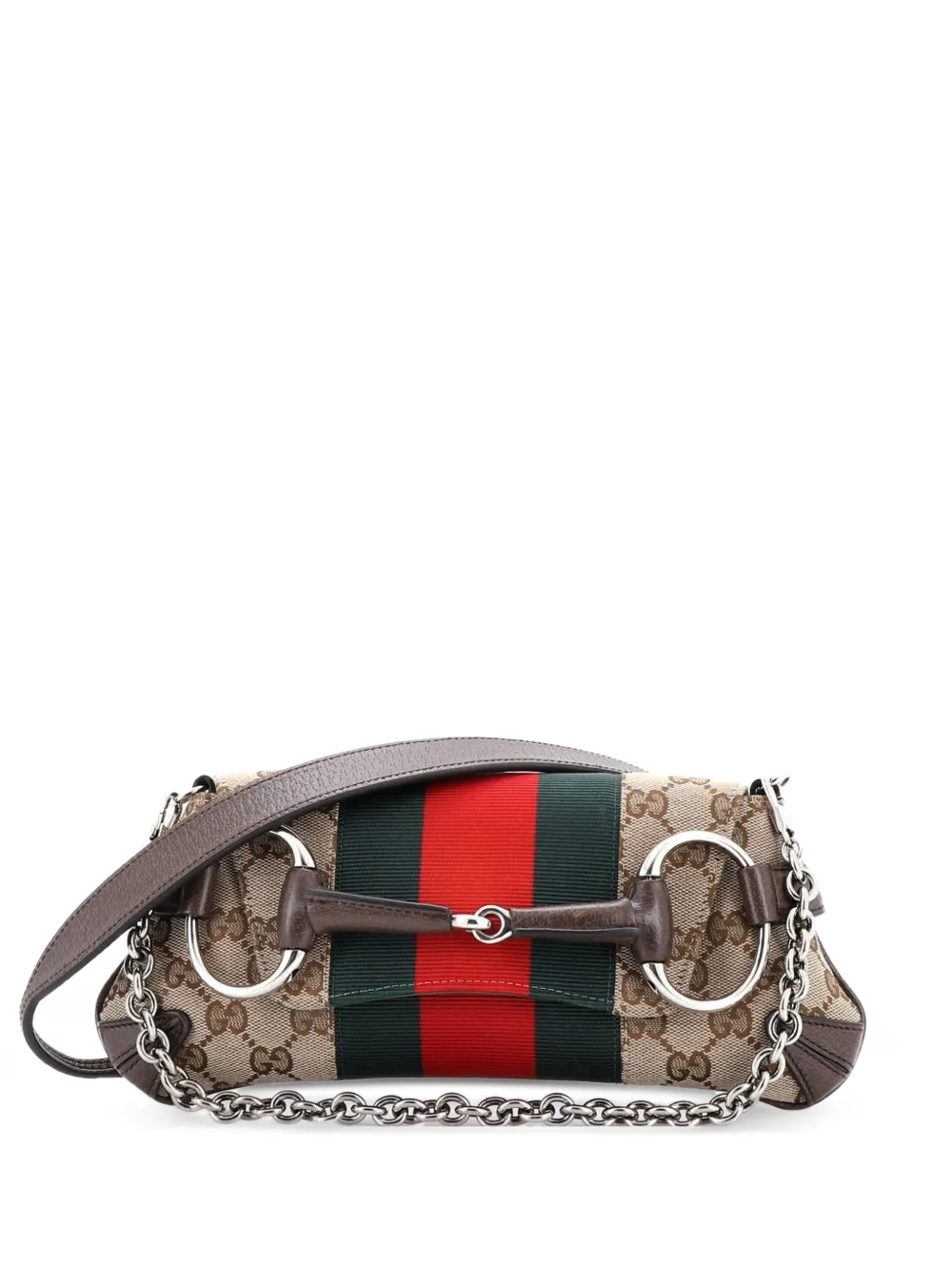 Gucci Pre-Owned Horsebit NM Web Chain Clutch GG Canvas Small shoulder bag - Marrone