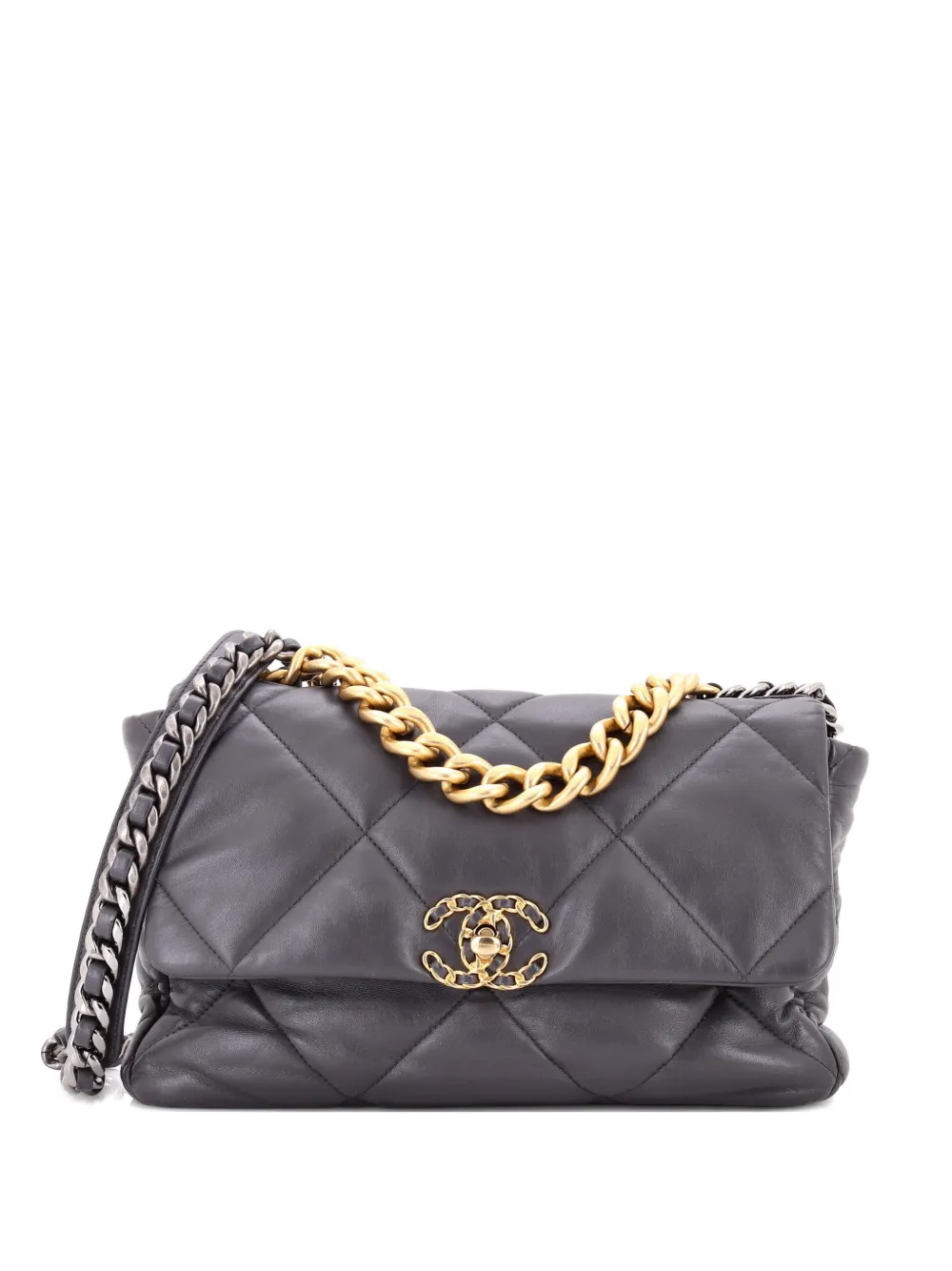 CHANEL Pre-Owned 19 Flap Bag Quilted Leather Large crossbody bag - Grey