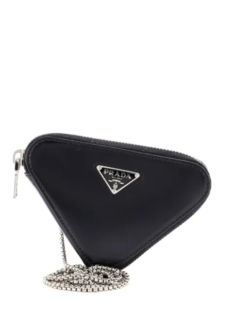 Prada Pre-Owned Triangle Pouch Bag with Chain Brushed Leather Mini crossbody bag
