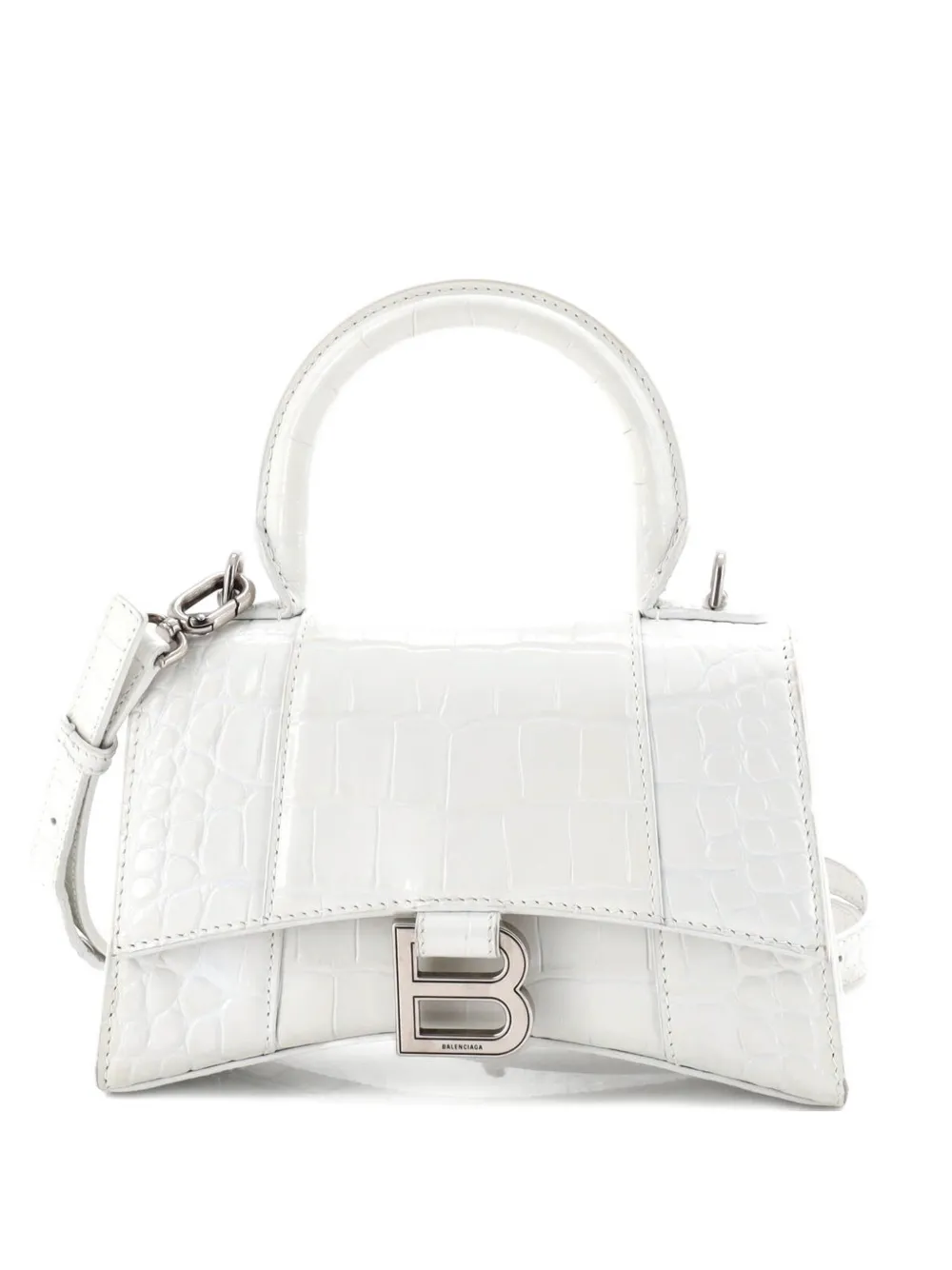 Balenciaga Pre-Owned Hourglass Top Handle Bag Crocodile Embossed Leather XS satchel - White