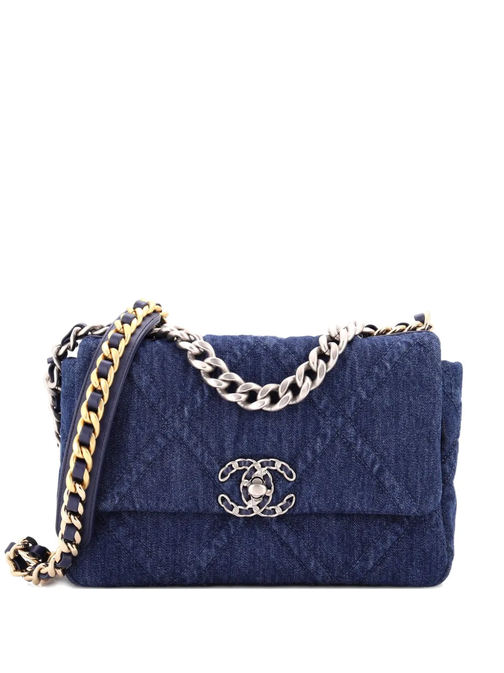 CHANEL Pre-Owned 19 Flap Bag Quilted Denim Medium shoulder bag - Blu