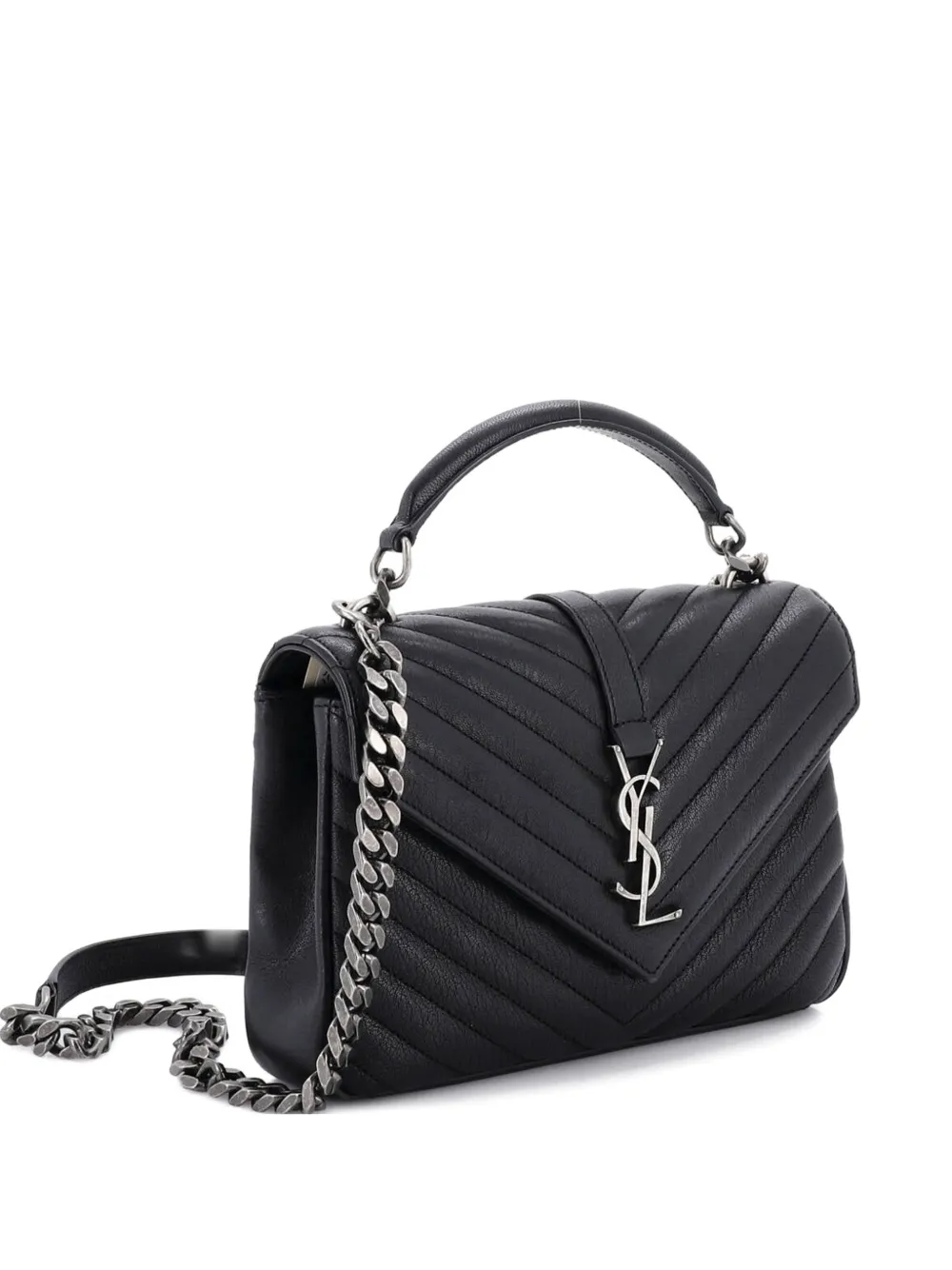 Saint Laurent Pre-Owned Classic Monogram College Bag Matelasse Chevron Leather Medium crossbody bag - Nero