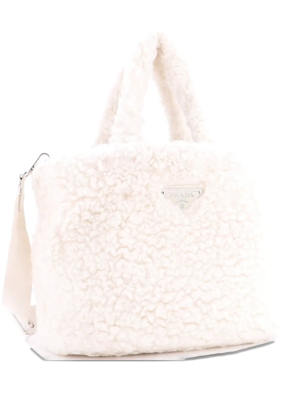 Pre-owned Prada Convertible Open Wool And Cashmere Medium Tote Bag In White