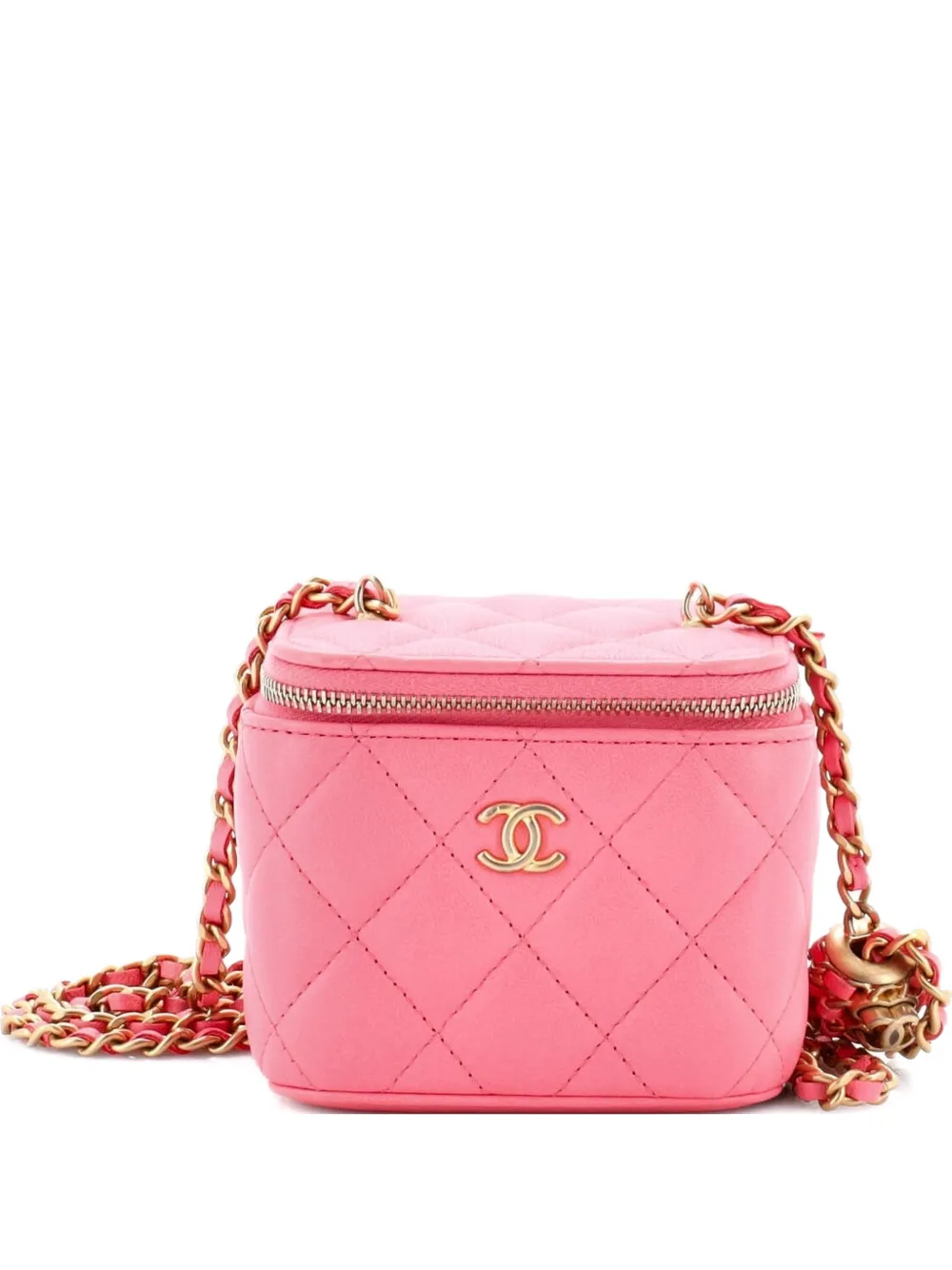 Pre-owned Chanel Pearl Crush Vanity Case With Chain Quilted Lambskin Mini Clutch Bag In Pink