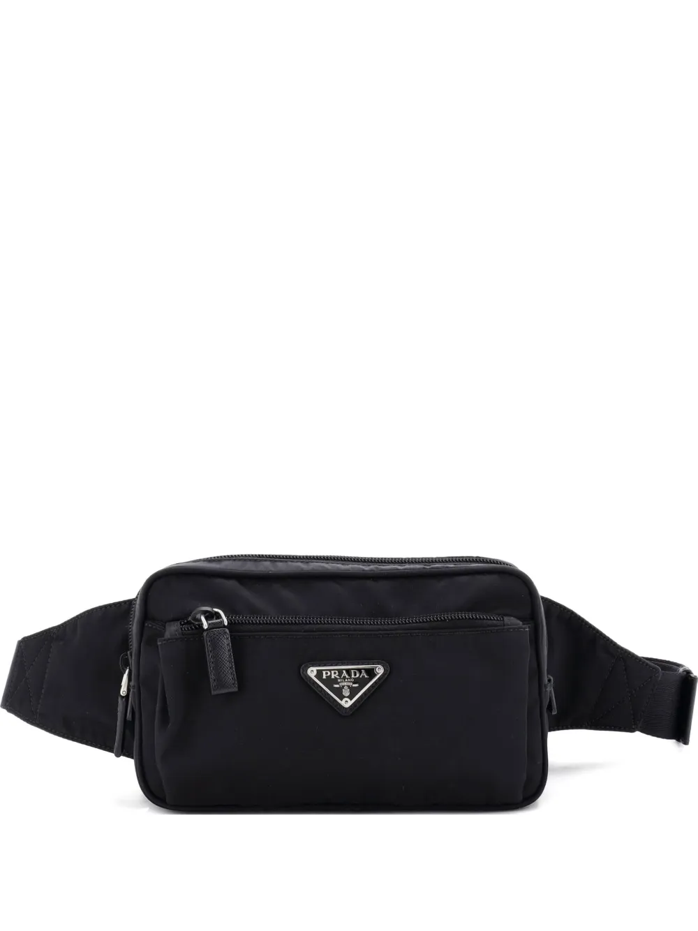 Pre-owned Prada Front Pocket Re-nylon With Saffiano Leather Belt Bag In Black