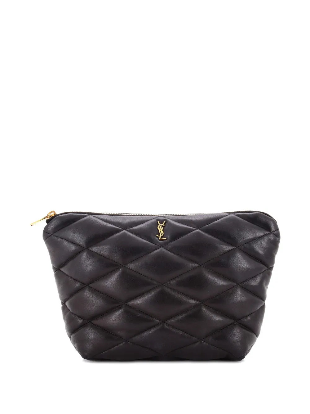 Pre-owned Saint Laurent Sade Puffer Zip Cosmetic Quilted Leather Pouch In Black