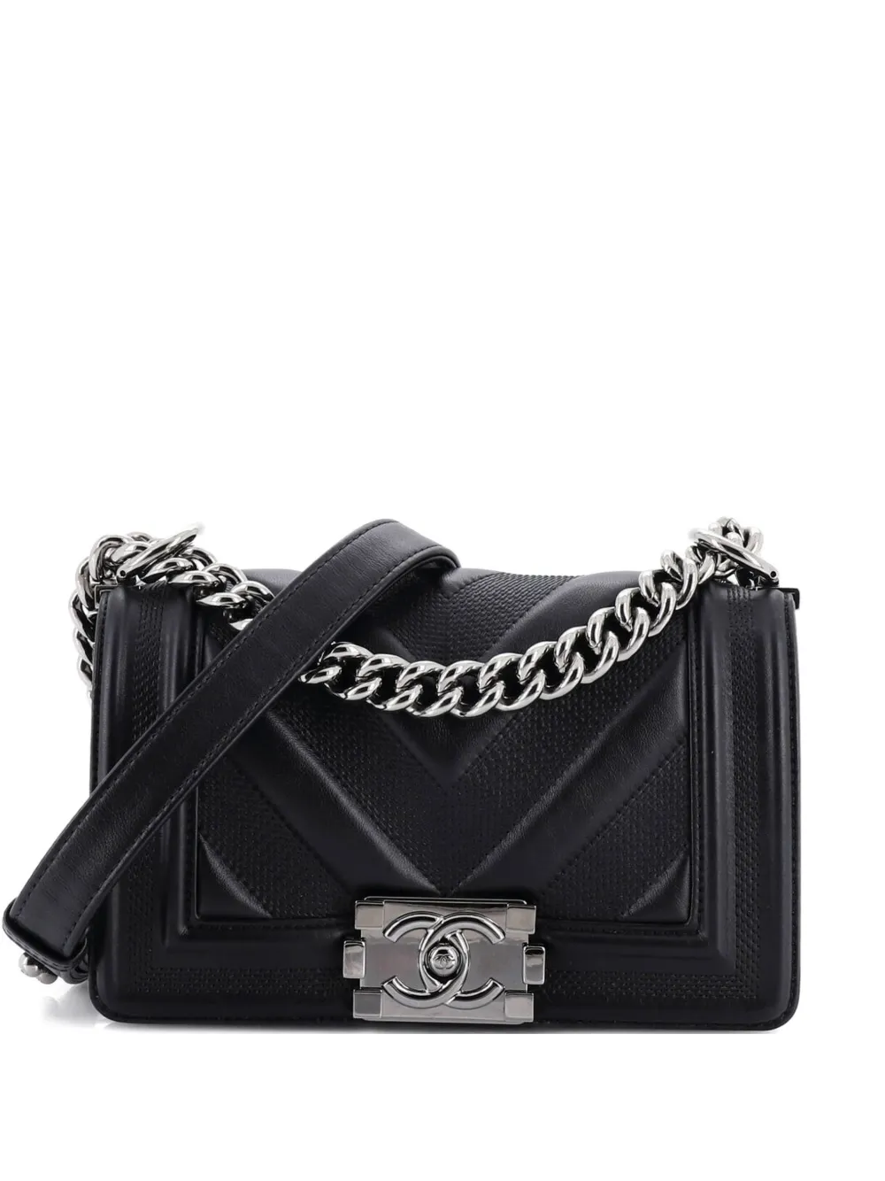 CHANEL Pre-Owned Boy Flap Bag Perforated Chevron Lambskin Small shoulder bag - Nero