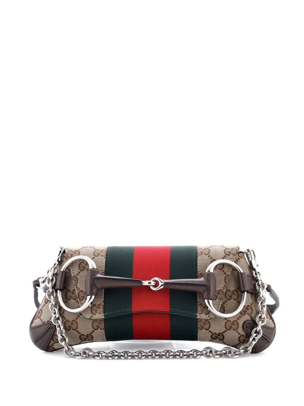 Gucci Pre-Owned Horsebit NM Web Chain Clutch GG Canvas Small shoulder bag - Braun