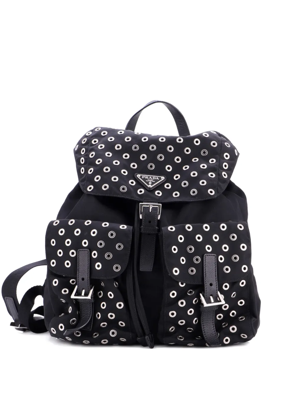 Prada Pre-Owned Double Front Pocket Tessuto with Grommet Detail Medium backpack | Black | Image 1
