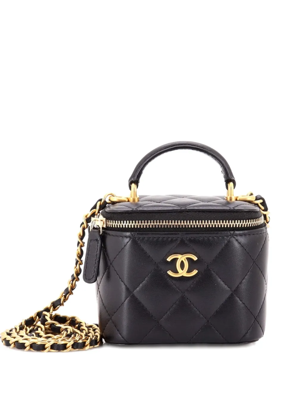 CHANEL Pre-Owned Classic Top Handle Vanity Case with Chain Quilted Lambskin Mini crossbody bag - Nero