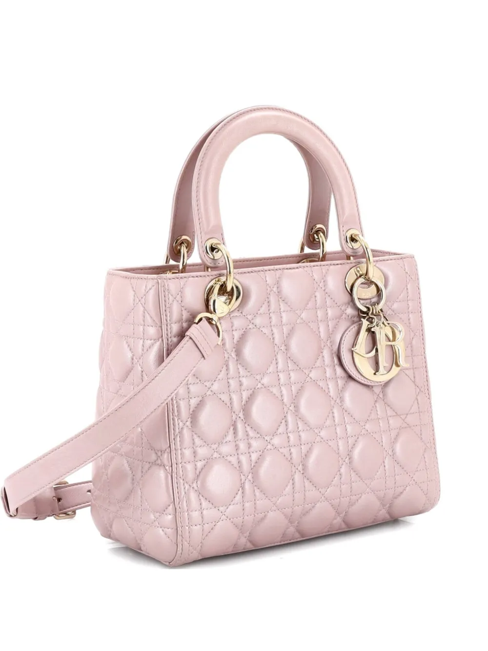 Christian Dior Pre-Owned Lady Dior Bag Cannage Quilt Metallic Leather Medium satchel - Rosa