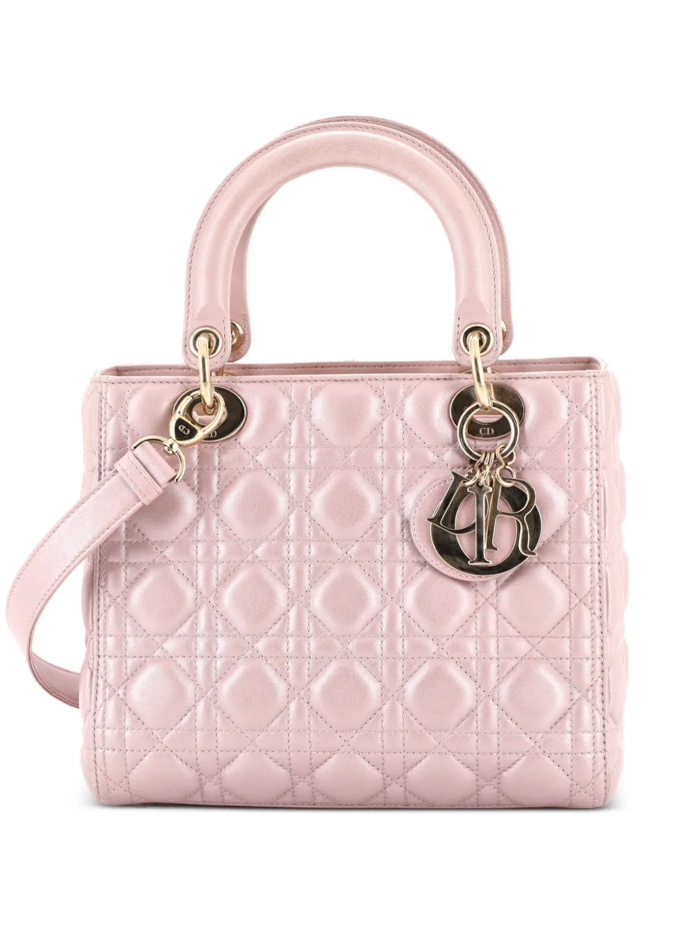 Christian Dior Pre-Owned Lady Dior Bag Cannage Quilt Metallic Leather Medium satchel - Rosa