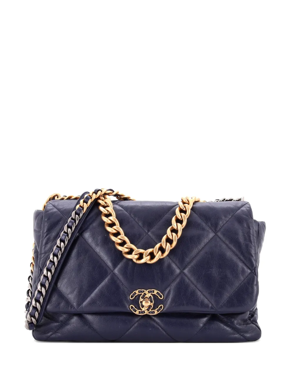 CHANEL Pre-Owned 19 Flap Bag Quilted Leather Maxi crossbody bag - Blu