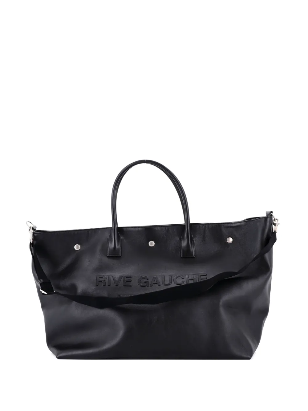 Pre-owned Saint Laurent Rive Gauche Shopper Embossed Leather Maxi Tote Bag In Black
