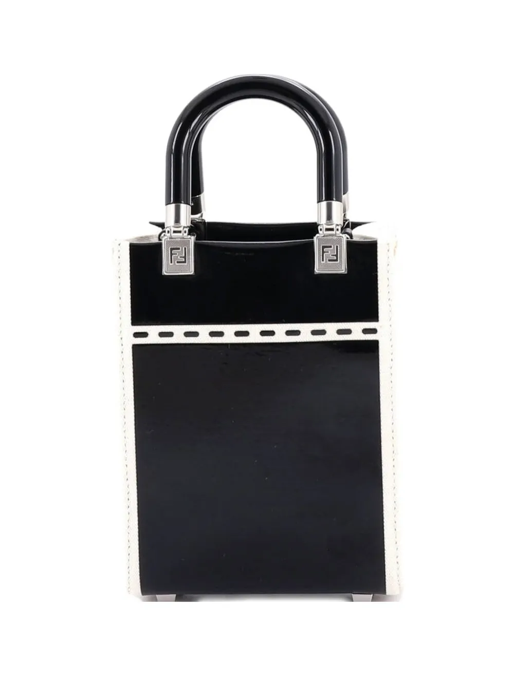 Fendi Pre-Owned Sunshine Shopper Tote Patent and Canvas Mini crossbody bag - Nero