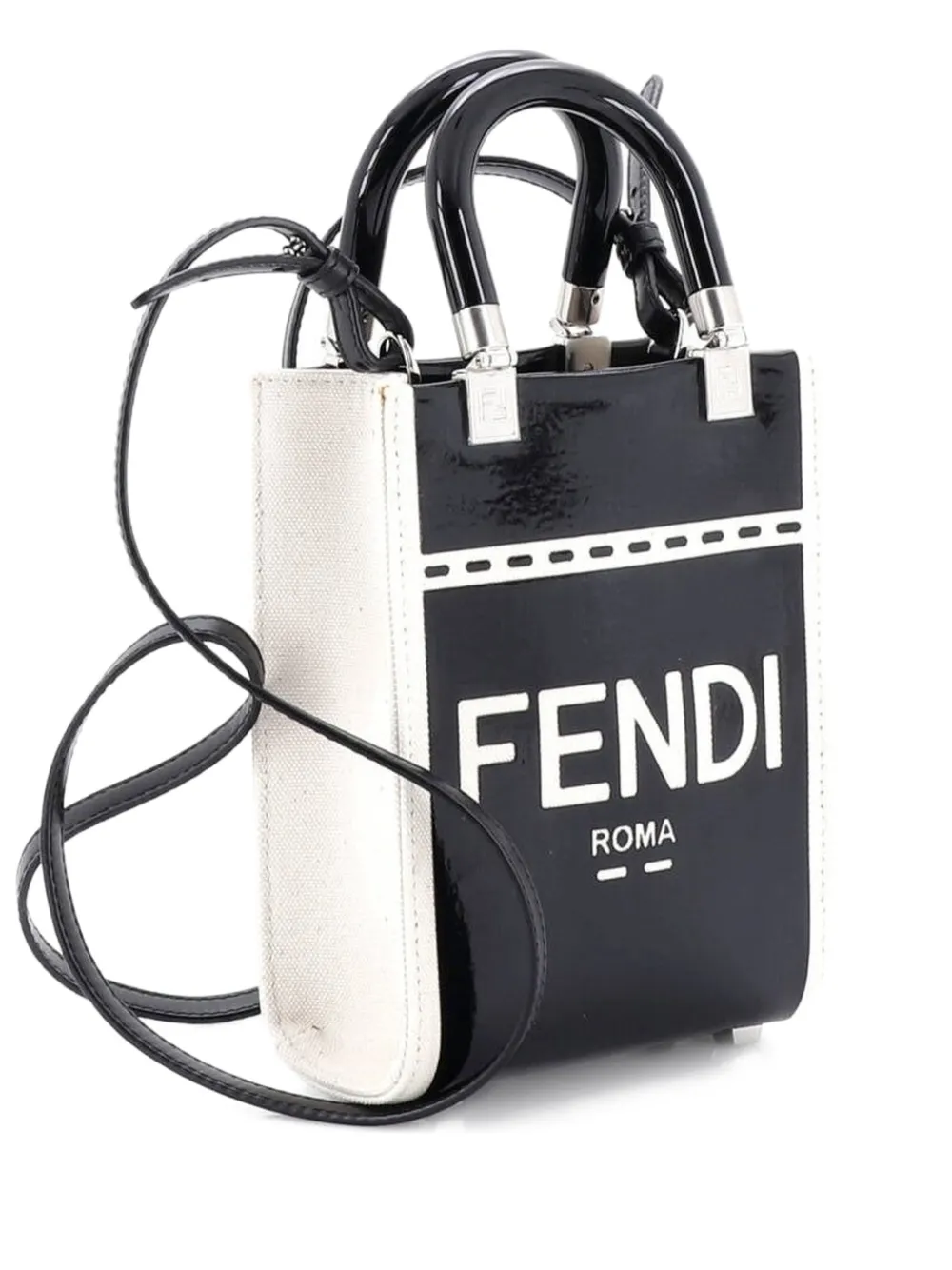 Fendi Pre-Owned Sunshine Shopper Tote Patent and Canvas Mini crossbody bag - Nero