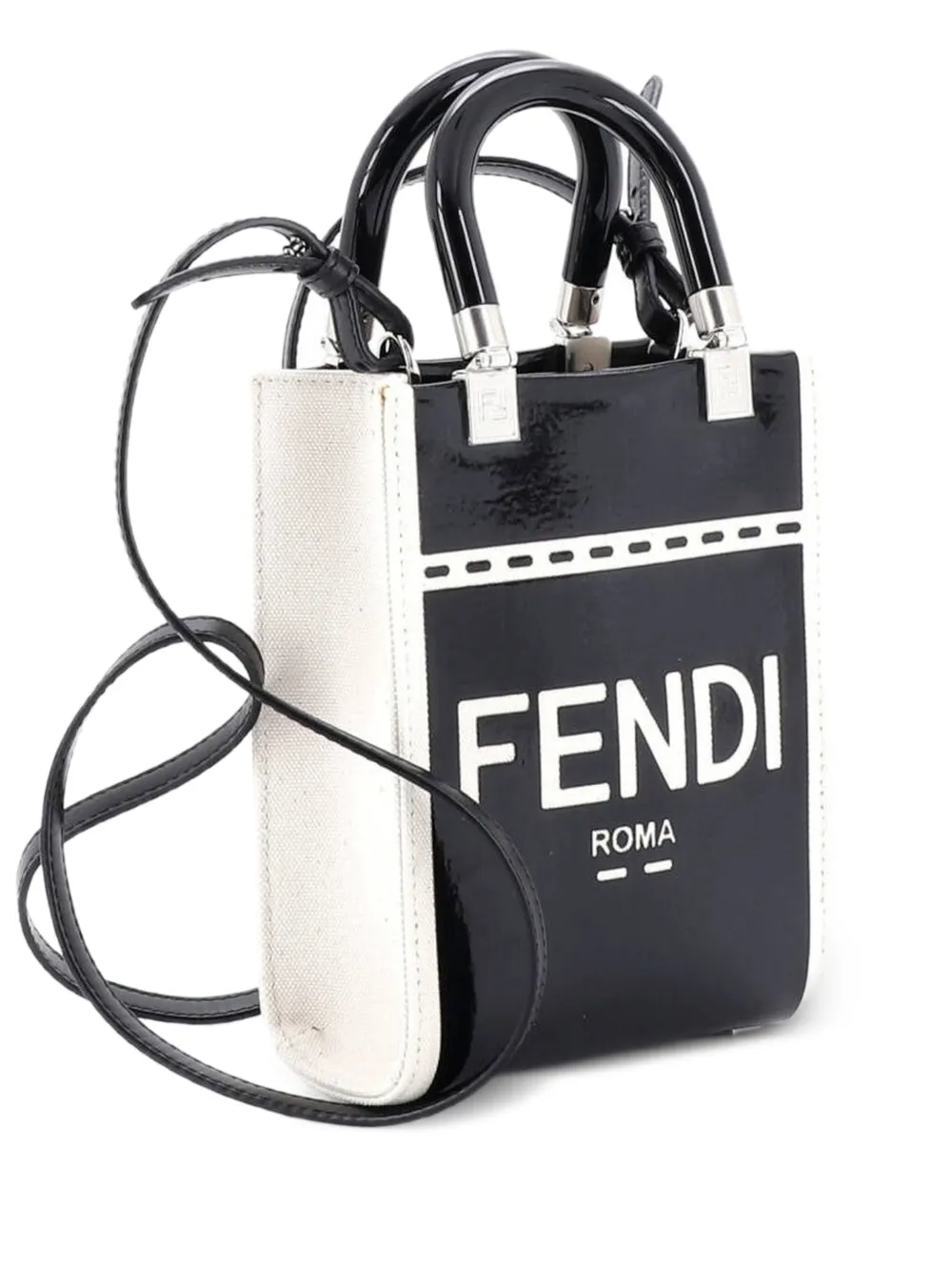 Fendi Pre-Owned Sunshine Shopper Tote Patent and Canvas Mini crossbody bag - Nero