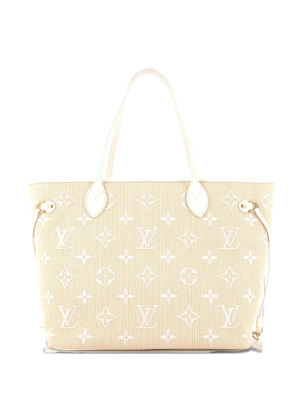 Pre-owned Louis Vuitton Neverfull Nm Monogram Giant Embroidered Cotton Mm Tote Bag In Neutral