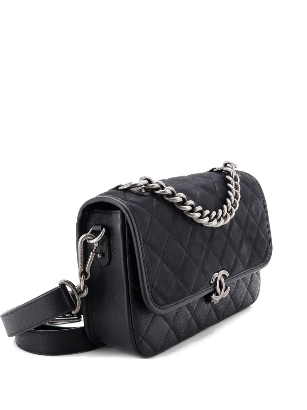 CHANEL Pre-Owned Daily Carry Messenger Bag Quilted Iridescent Calfskin and Caviar Medium crossbody bag - Nero
