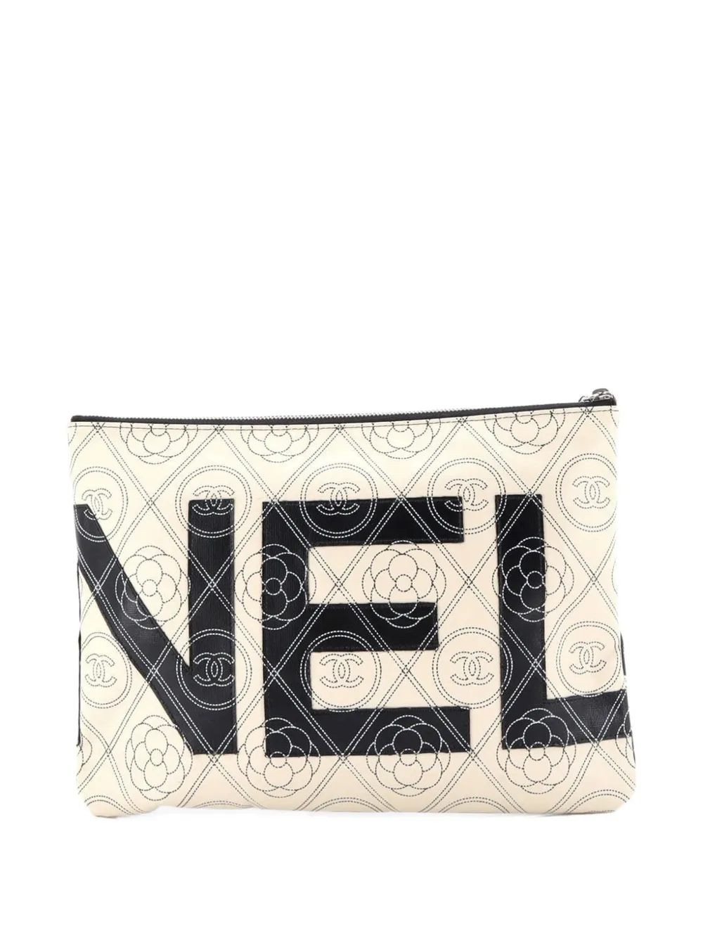 CHANEL Pre-Owned Camellia Logo Wristlet Printed Coated Canvas Medium clutch bag - Toni neutri